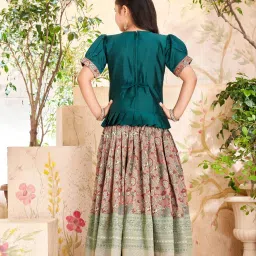 Aarika Girls Green & Red Embroidered Lehenga with Choli image 2