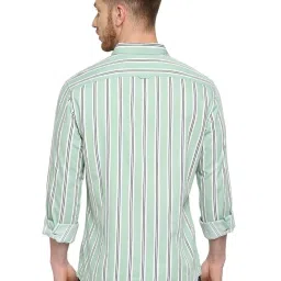 Basics Light Green Cotton Slim Fit Striped Shirt image 2