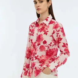 Cover Story Red Regular Fit Floral Print Shirt image 3