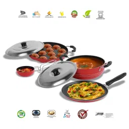 Sumeet Elegant Design Red Aluminium Cookware Set image 2