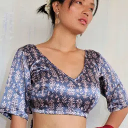 Chidiyaa Grey Block Printed Sahar Tie-Up Blouse image 2