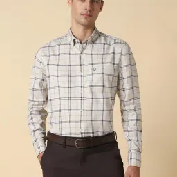 Allen Solly Beige Cotton Slim Fit Checks Shirt-picture-37