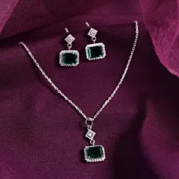 Clara 925 Silver Rhodium-Plated Swiss Zirconia Bianca Pendant with Chain & Earring Set-image-29