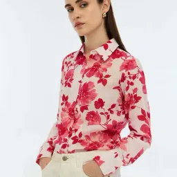 Cover Story Red Regular Fit Floral Print Shirt image 5