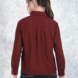 Crimsoune Club Maroon Cotton Embroidered Long Sleeves Shirt image 2