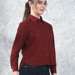 Crimsoune Club Maroon Cotton Embroidered Long Sleeves Shirt image 3