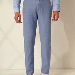 SELECTED HOMME Blue Organic Cotton Slim Fit Solid Trousers-picture-29