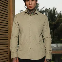 Campus Sutra Beige Polycotton Regular Fit Textured Shirt-picture-40