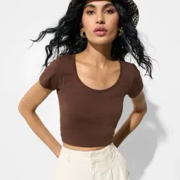 People By Pantaloons Brown Slim Fit Top image 4