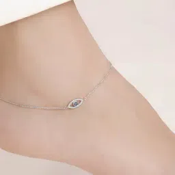 Zavya Glimmering Evil Eye Rhodium Plated 925 Sterling Silver Anklet-picture-36