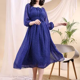 Attire Empire Women Striped Square Neck Fit and Flare Midi Dress-picture-30