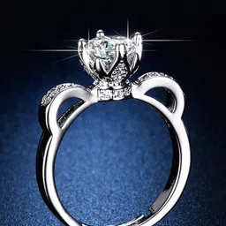 Jewels Galaxy Silver-Plated American Diamond-Studded Adjustable Finger Ring image 3