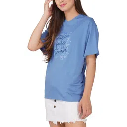 4FLIES Women Typography Printed Round Neck Pure Cotton Oversized T-shirt image 1