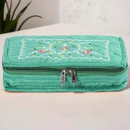 Kuber Industries Green 2 Pieces Self Design 7-Compartments Embroidery Jewellery Organizer image 2