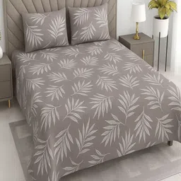 Threadwear Grey & Green Ethnic Motifs 400 TC Queen Bedsheet with 2 Pillow Covers image 4