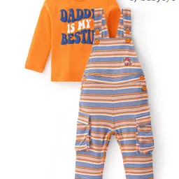 Babyoye 100% Cotton With Eco Jiva Finish Full Sleeves Inner T-Shirt & Dungarees Text Print - Orange & Blue-picture-16