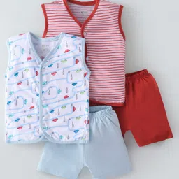 OHMS Single Jersey Knit Sleeveless Shorts Night Suits Animal Print Pack of 2 - Green & Light Pink-picture-24