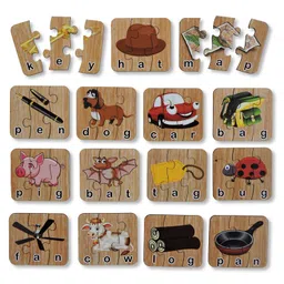 Toys Universe Wooden Spelling learning Puzzle Game | Wooden Educational 3 piece jigsaw Puzzle for Kids | Learning Wooden Toys for kids (3 piece puzzle set of 15)-picture-12