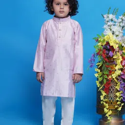 Little Bansi Cotton Silk Full Sleeves Boota Work Kurta With Pyjama - Baby Pink-image-38
