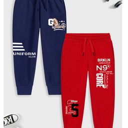 Trampoline Pack Of 2 Typography & Numerical Printed Track Pants - Red & Blue-picture-3