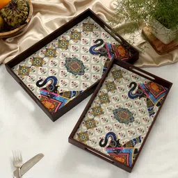 DULI Set of 2 Rectangle Enamel Coated Multipurpose Deco Serving Trays for Home and Dining Table-picture-25
