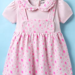 CUCUMBER Interlock Knit Half Sleeves Frock with Strawberry Print & Frill Detailing - Pink-picture-25