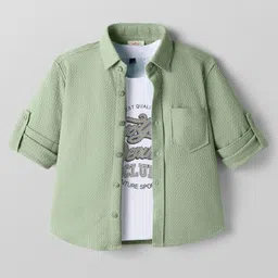 Rikidoos Full Sleeves Textured Shirt With Typography Printed Tee Set - Pista & White-picture-37