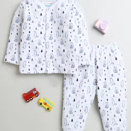 BUMZEE Cotton Knit Full Sleeves T-Shirt & Lounge Pant Set With Animal Print - White-picture-31