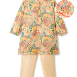Babyhug Woven Full Sleeves Kurta Pajama Set With Floral Print & Embroidery- Multicolour-picture-16