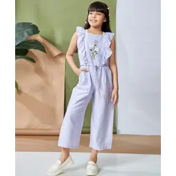 Peppermint Woven Sleeveless Floral Embroidered Jumpsuit With Belt - Purple-picture-28