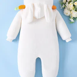 Mark & Mia Full Sleeves Winter Wear Hooded Romper With Bunny & Carrot Embroidery - White image 2