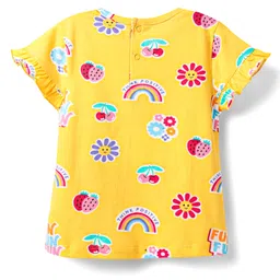 Babyhug Cotton Knit Half Sleeves Co-ords Short Night Suit With Floral Print - Yellow image 3