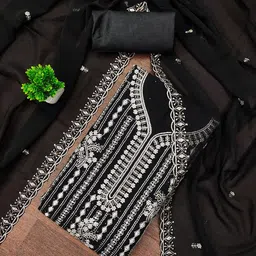 KALINI Floral Embroidered Thread Work Unstitched Dress Material-image-92