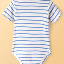 Babyoye 100% Cotton With Eco Jiva Finish Half Sleeves Onesies with Stripes & Animal Print Pack of 2 - White & Blue image 5