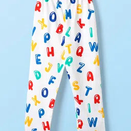 Babyhug Cotton Knit Half Sleeves Co-ords Front Open Night Suit With Alphabet Print - White image 5