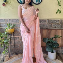 KALINI Embellished Sequinned Saree With Unstitched Blouse Piece-image-3