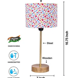 Devansh White & Pink Printed Cylinder Shaped Wooden Contemporary Table Lamp image 5