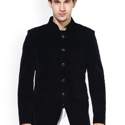 Hangup Navy Solid Regular Fit Single-Breasted Velvet Ethnic Bandhgala Blazer-picture-12