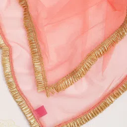 Biba Girls Peach-Coloured & Golden Printed Layered Kurta with Leggings & Dupatta image 2