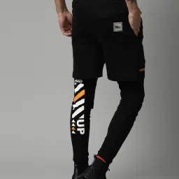 Breakbounce Black Cotton Regular Fit Printed 2-In-1 Shorts With Skinny Leggings image 2