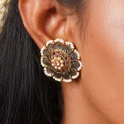 Teejh Pragya Dark Blue Golden Enamel Stud Earrings image 2