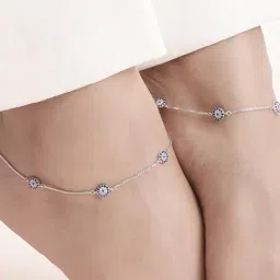 Zavya Abstract Floral Rhodium Plated 925 Sterling Silver Anklets Pair-image-62
