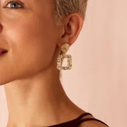 Accessorize London Women's Gold Textured Square Doorknocker Dangler Earrings image 2