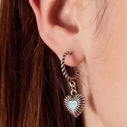 Accessorize London Women's Blue Twisted Hoop Heart Drop Earrings image 2