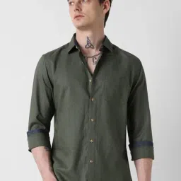 Vastrado Olive Cotton Relaxed Fit Shirt-image-6