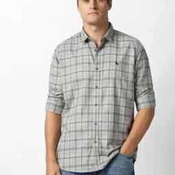 Van Heusen Grey Cotton Slim Fit Chequered Shirt-picture-42