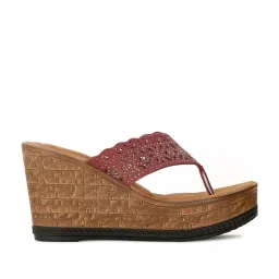 Bata Women's SARAYU Maroon Thong Wedges image 2