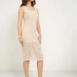 Honey By Pantaloons Beige Cotton Slim Fit Self Pattern Dress image 3