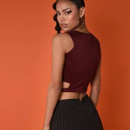 chimpaaanzee Chimpanzee Maroon Regular Fit Crop Top image 2