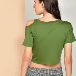 chimpaaanzee Chimpanzee Green Cotton Regular Fit Crop Top image 2